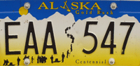 Alaska license plate, showing Chilcoot Trail.